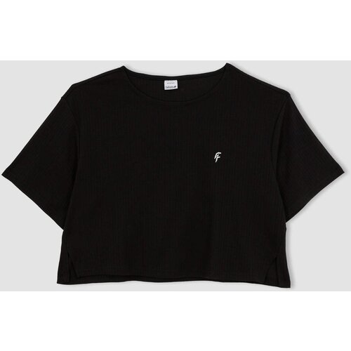 Defacto Crop Crew Neck Ribana Short Sleeve T-Shirt Cene