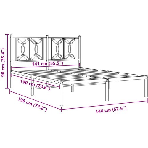 VidaXL metalni okvir za krevet s uzglavljem bijeli 140 x 190 cm Slike