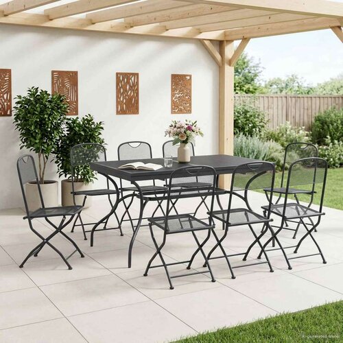  Vrtni set za objed 9 pcs Antracit 212 x 90 x 76 cm - 8-mjesta Slike