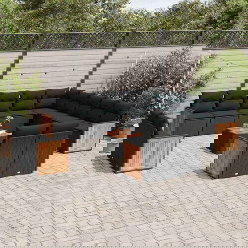  14-dijelni set vrtnih sofa s jastucima poliratan crni Cijene