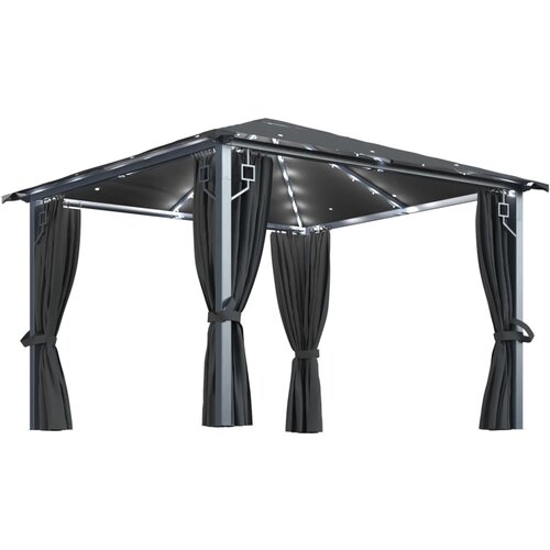 vidaXL Paviljon z zaveso in LED lučkami 3x3 m antraciten aluminij Cene