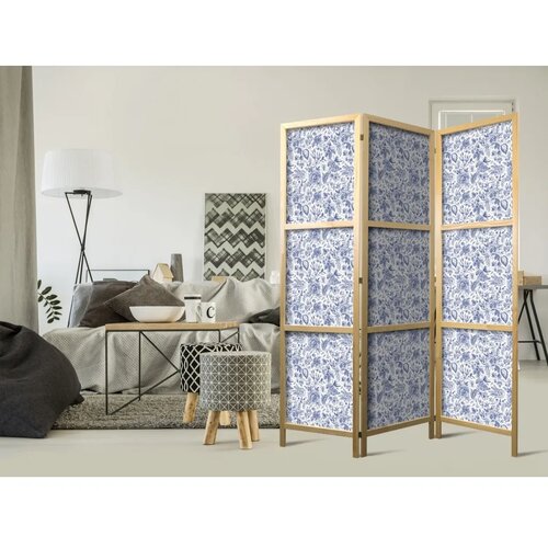  Japanski paravan - Illustration in Vintage Style - Blue Flowers on a White Background 135x172 Cene