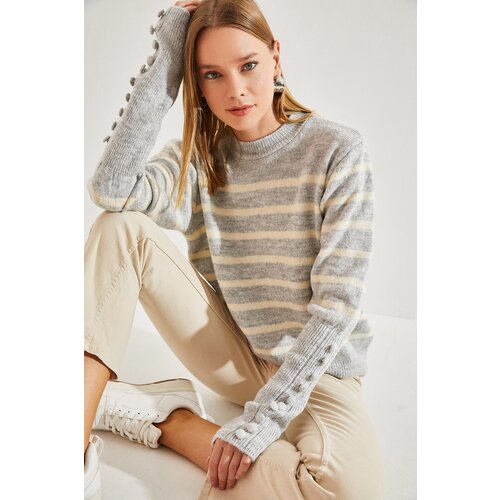 Bianco Lucci Women&amp;#039;s Striped Knitwear Sweater with Cufflinks Slike