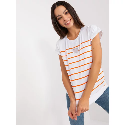 Fashion Hunters White-orange striped women's blouse