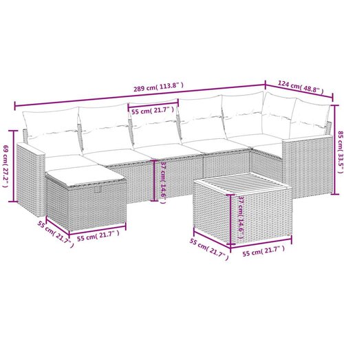 VidaXL 8-dijelni set vrtnih sofa s jastucima bež od poliratana Slike