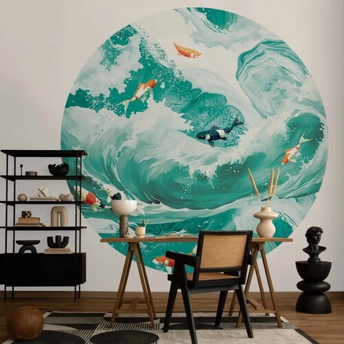  Okrugla fototapeta - Fish and waves 280x280 Slike