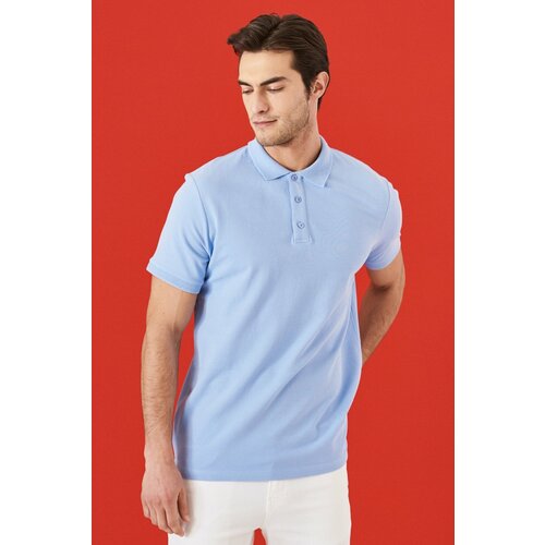 ALTINYILDIZ CLASSICS Men's Light Blue 100% Cotton Roll-Up Collar Slim Fit Slim Fit Polo Neck Short Sleeved T-Shirt. Slike