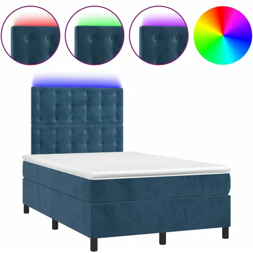 vidaXL Box spring postelja z vzmetnico LED tem. modra 120x190 cm žamet, (21111211)