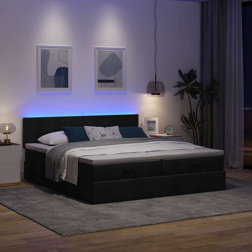 vidaXL Otomanski posteljni okvir z vzmetnicami črn 180x200 cm blago Cene