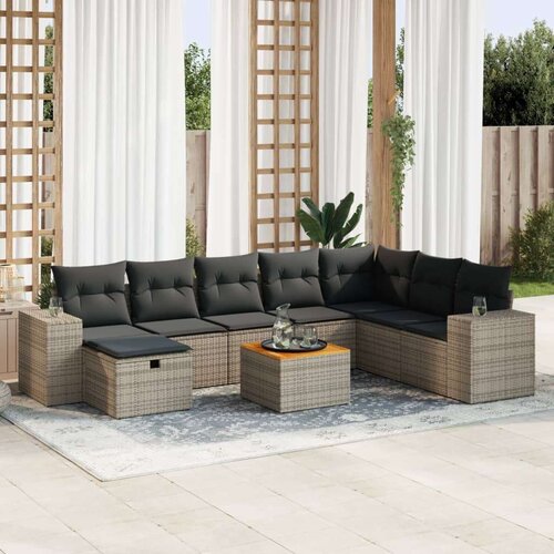 VidaXL 9-dijelni set vrtnih sofa od poliratana s jastucima sivi Slike