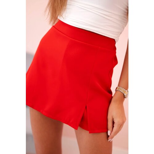 Kesi Włoski Women&amp;#039;s skirt-shorts with ruffles and slit red Slike