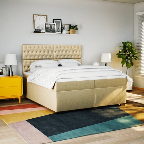 VidaXL Krevet s oprugama i madracem krem 200 x 200 cm od tkanine Slike