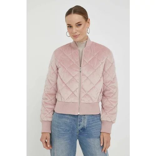 Guess Bomber jakna za žene, boja: ružičasta, za zimu