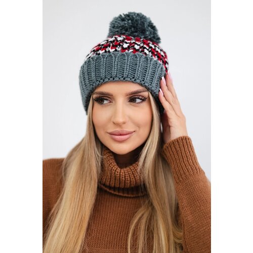 Kesi Cap with a pompom Ellen K325 dark gray+red Slike