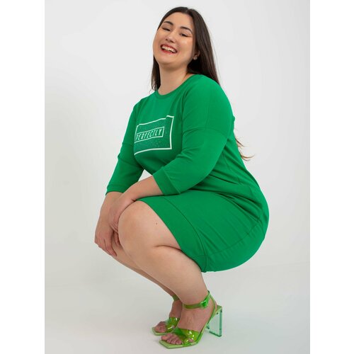 Fashion Hunters Green cotton dress of larger size with slogan Slike
