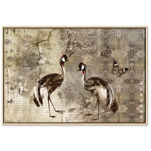  Slika - Retro Cranes (1 Part) Wide 90x60 U prirodnom drvenom okviru Slike