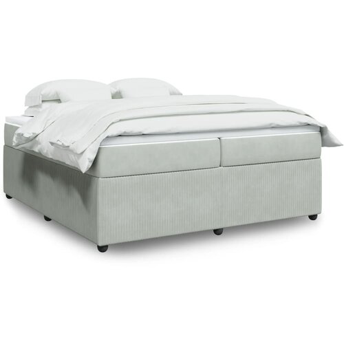 VidaXL Box spring postelja z vzmetnico svetlo siva 200x200 cm žamet Slike
