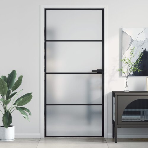 vidaXL Notranja vrata ozka črna 93x201,5 cm kaljeno steklo in aluminij Cene