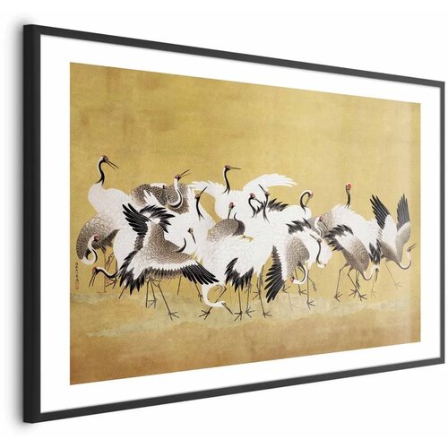  Plakat Japanese Cranes - a flock of birds against a golden background based on the painting of Ishida Yūtei 42x29.7 Cene