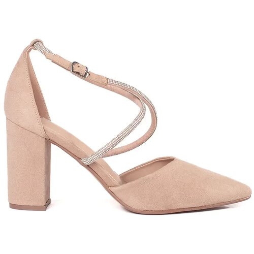 Shelvt Suede beige pumps with sequins Cene