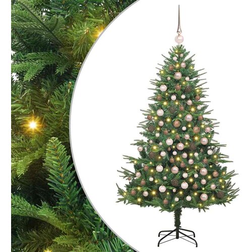 VidaXL Umjetna predsvetljena božićna jelka s kompletom kroglica Zelena Slike
