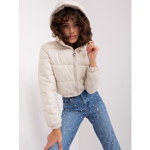 Fashion Hunters Light beige short down jacket with stitching Slike