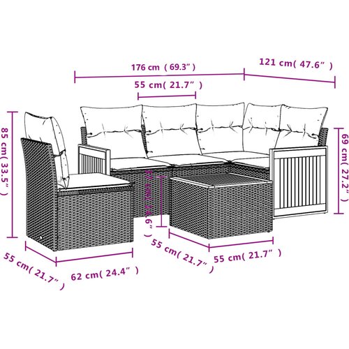  6-dijelni set vrtnih sofa s jastucima crni od poliratana Crna 62 x 62 x 69 cm Slike
