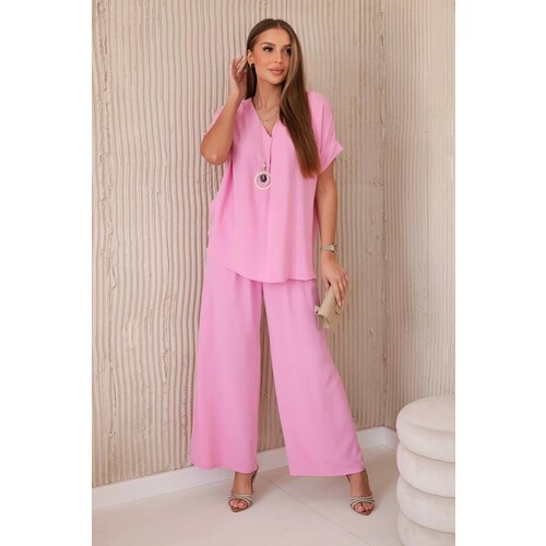 Kesi Set with necklace blouse + trousers light pink Slike