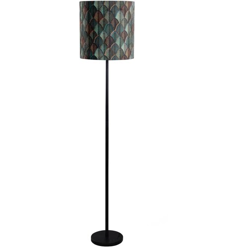 QAZQA Vloerlamp zwart met velours lampenkap blad dessin met gouden binnenkant - Simplo Slike