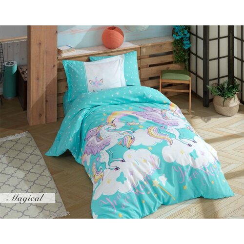  Magical - bluewhiteyellowpink poplin single quilt cover set Cene