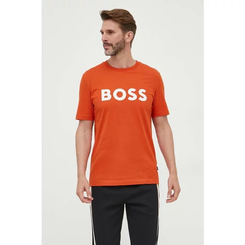 Boss Bombažna kratka majica oranžna barva