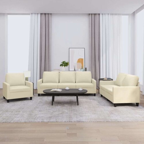 VidaXL 3-dijelni set sofa s jastucima krem od umjetne kože Slike