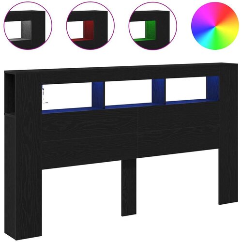  Glava kreveta za pohranu s LED svjetlima Crna hrastovina 180x18 5x103 5 cm Slike