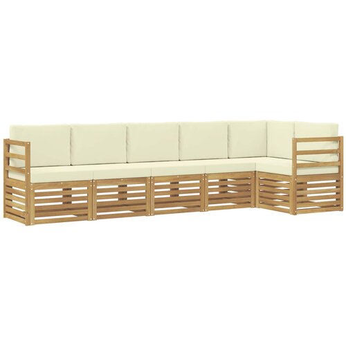 vidaXL Kotna sedežna garnitura 6 pcs Bela in krem Masiven les akacije, (5000283727) Cene