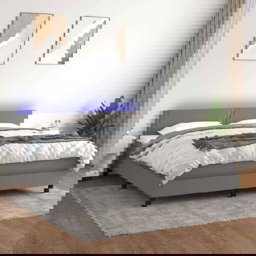  Box spring postelja z vzmetnico LED temno siva 180x200 cm blago, (20930172) Cene