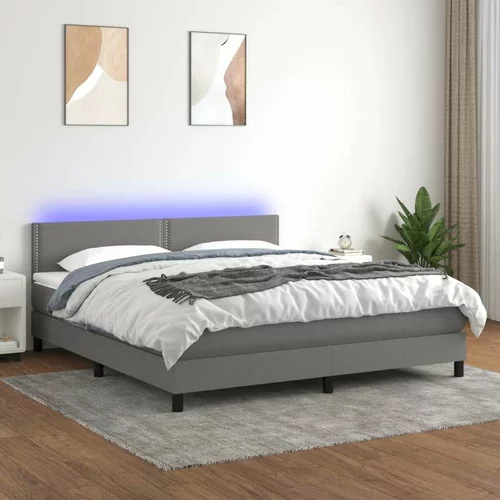  Box spring postelja z vzmetnico LED temno siva 180x200 cm blago, (20930172)