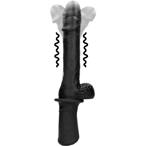 Ouch Hand Held Liquid Silicone Vibrating & Thrusting Sex Machine Black Cene