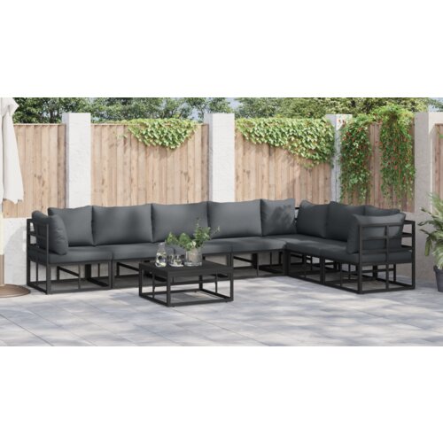 VidaXL Vrtna sedežna garnitura 8 pcs Črna 70 x 70 x 32 cm Aluminij Slike