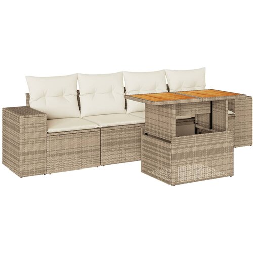 VidaXL 5-dijelni vrtni set sofa s jastucima bež od poliratana Slike
