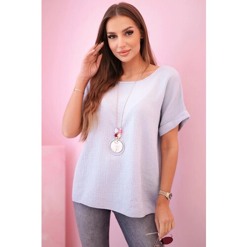 Kesi Włoski Muslin blouse with a necklace grey Slike