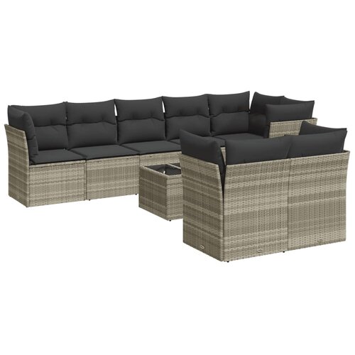  9-dijelni set vrtnih sofa od poliratana s jastucima svjetlosivi Slike