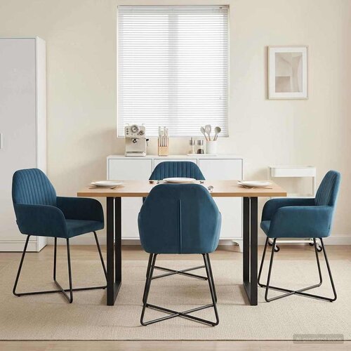  Trpezarijske stolice 4 pcs Baršun Plava 55 x 50 x 84 cm Cene