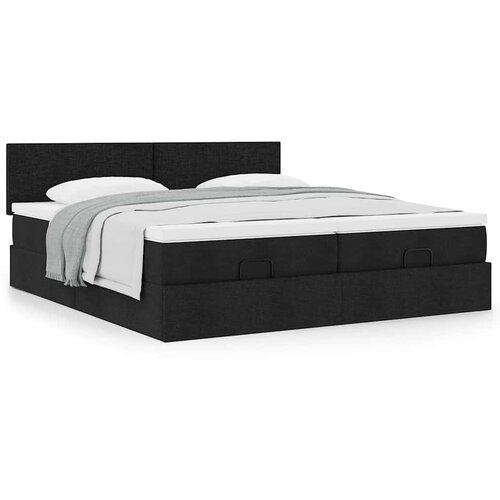 VidaXL Otomanski posteljni okvir z vzmetnicami črn 200x200 cm blago Slike