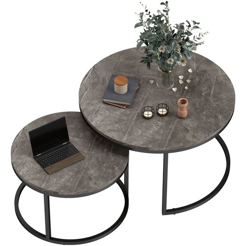 HOMCOM Komplet dnevnih miz MDF, kovina 78,5D x 78,5&Scaron; x 46,5V cm temno siva, (5000242668) Cene