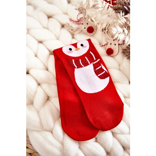 Kesi Women's Christmas Socks With A Penguin Pattern Red