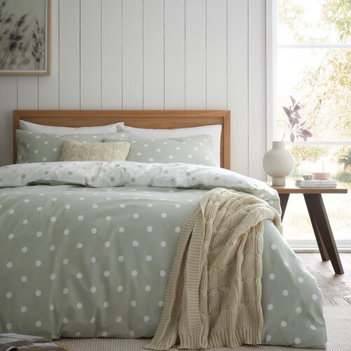Catherine Lansfield Bela/zelena flanelna posteljnina za zakonsko posteljo 200x200 cm Polka Dot &amp;ndash; Slike