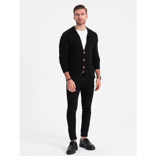 Ombre Men's structured cardigan sweater with pockets - black Slike