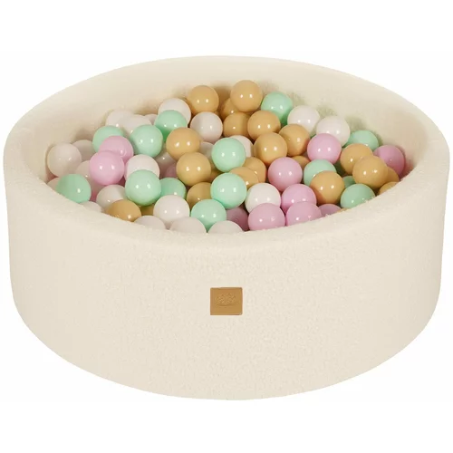 MeowBaby Okrogel bazen z žogicami ® 90x30 cm, bela tobogan, 200 žogic: Pastelno roza/mint/bela/bež, (20734393)