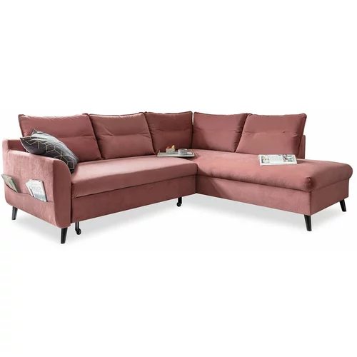 Miuform roza žametna raztegljiva sedežna garnitura Stylish Stan L, desni kot