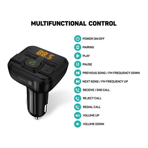 Connect IT CCC-8600-BK - fm predajnik za automobil sa handsfree funkcijom, crne boje Slike